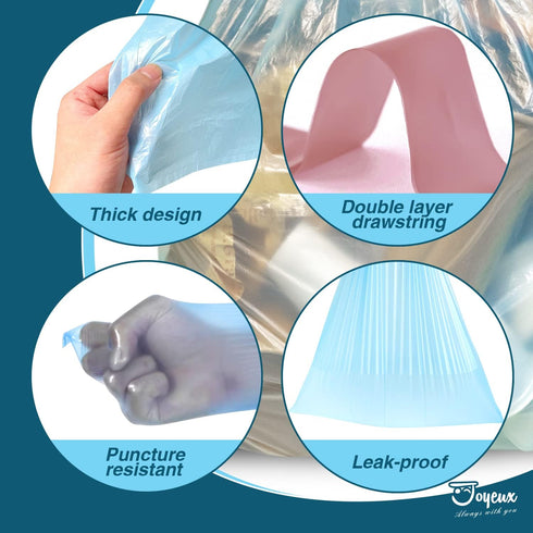 JOYEUX 2.6 Gallon Small Trash Bags, 66 Count No-Tearing Drawstring Mini Garbage Bags for Kitchen Bathroom