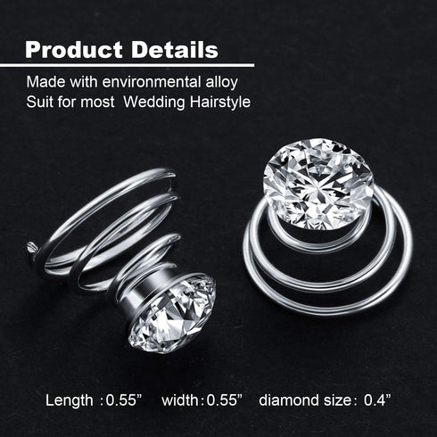 WILLBOND 60 Pieces Rhinestone Crystal Twisters Set, Spiral Hair Pin Coil for Wedding and Party