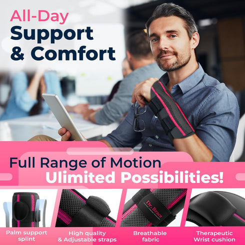 DR. BRACE Adjustable Wrist Brace for Night Support - Carpal Tunnel, FSA & HSA Eligible, Double Splint & Therapeutic