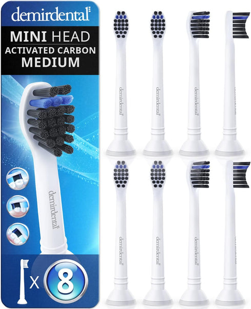 Toothbrush Heads Active Charcoal Mini Medium Compatible with Philips Sonicare, White - HX4088m - 8 Pack