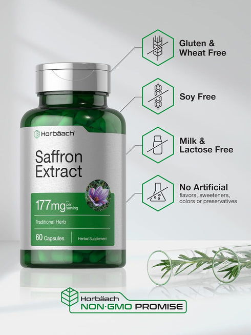 Horbaach Saffron Extract Capsules | 177 mg | 60 Count - Non-GMO, Gluten Free Supplement
