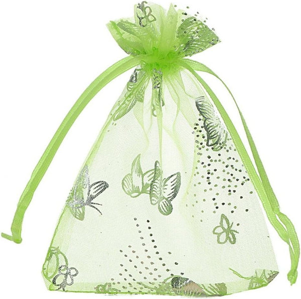 Wholesale 100PCS Organza Bag Butterfly Design Wedding Pouches Jewelry Packaging Bags (3.5x4.5 Light Green, 9x12cm)