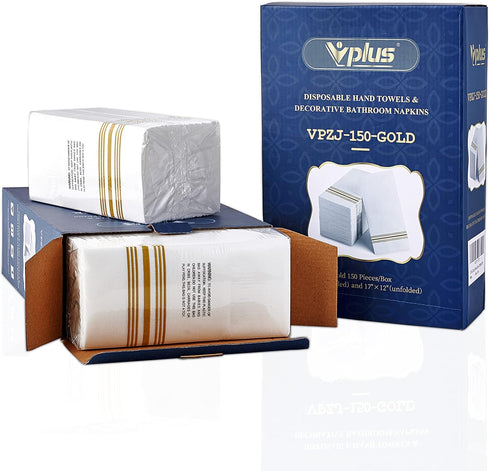Vplus 150 PACK Guest Towels, Disposable Bathroom Napkins, Soft and Absorbent Paper Hand Towels for Dinners, Parties