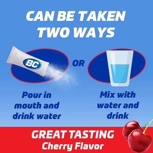 BC Powder Pain Reliever, Cherry Flavor Aspirin Dissolve Packs, 4 Count Powder Packets