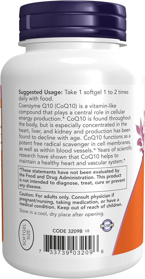 NOW Supplements CoQ10 100 mg, Pharmaceutical Grade, Cardiovascular Health, 150 Softgels