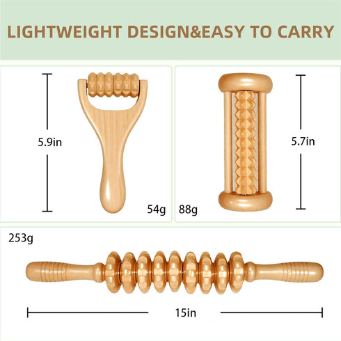 Thetsify 3Pcs Wood Therapy Massage Tools, Lymphatic Drainage & Maderoterapia Kit for Body Sculpting, Anti Cellulite