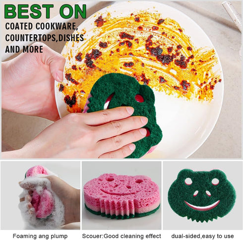 SmilePowo 12 Pack Scrub Sponge, Dual-Sided Multi-Functional Premium Cleaning Sponges for Kitchen, Bathroom & Furniture