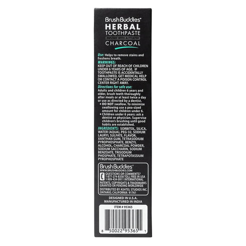 Brush Buddies Herbal Toothpaste with Activated Charcoal, Whitening Cool Mint Toothpaste