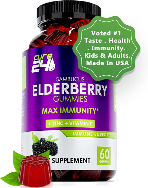 Sambucus Elderberry Gummies for Adults & Kids, Black Elderberry Vitamin C and Zinc, 60 Chews