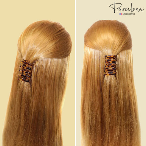 Parcelona French Crab Interlocking Savana Light Shell Medium Hair Clips, No Slip Ponytail Updo for Women