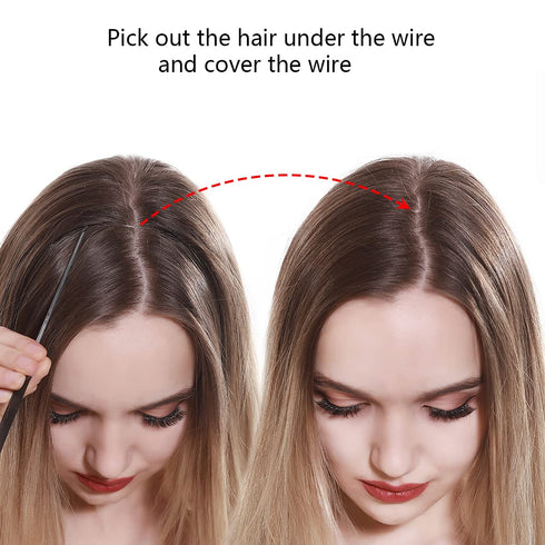 SARLA Ombre Invisible Wire Hair Extensions, 18 Inch, Long Synthetic Wavy Curly Hairpiece, Adjustable Transparent