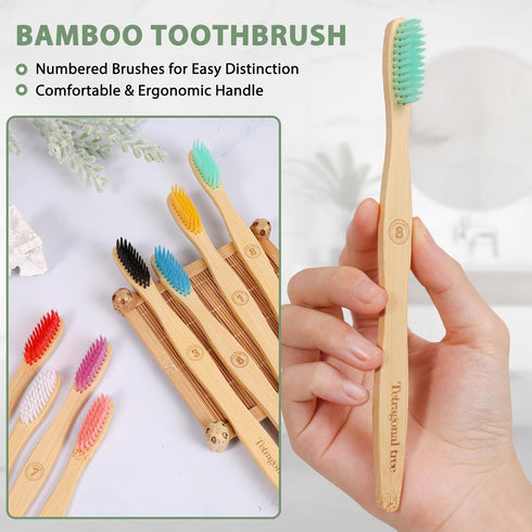 Tetragonal tree 20 Count Set Bamboo Toothbrushes - BPA Free Soft Bristles Natural Toothbrush - Biodegradable
