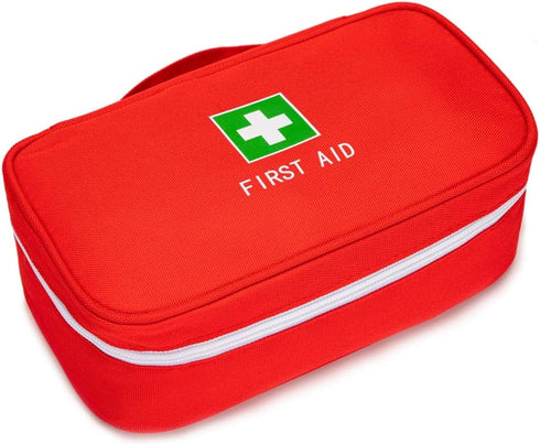 Red First Aid Bag, Empty Travel Rescue Pouch for Medicine Storage, Emergency Bag for Car Home Office