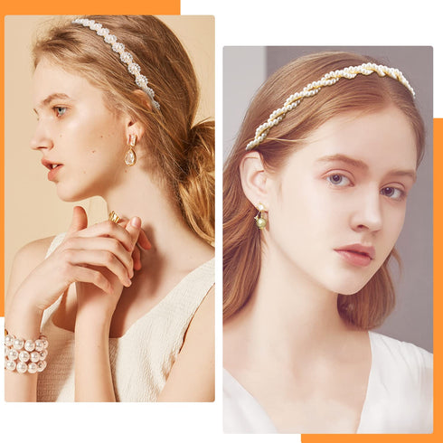 Pearl Headbands - Beaded Metal No Slip Hair Accessories for Women Girls, 10 Pack