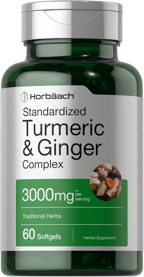 Horbaach Turmeric and Ginger Supplement 3000 mg | 60 Softgel Capsules with Black Pepper Extract, Non-GMO, Gluten Free