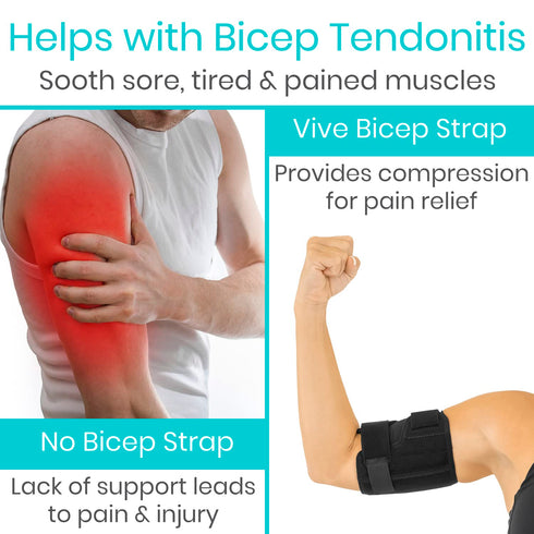 Vive Bicep Brace Compression Sleeve - Tendonitis Upper Arm Support Brace for Pain Relief, Comfortable & Adjustable