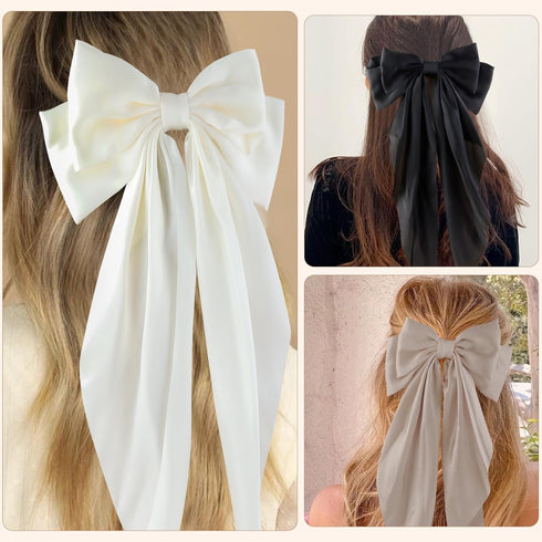 Canitor 6PCS Hair Bows for Women | Silky Satin Hair Ribbon with Barrettes Clip | Trendy Gifts for Teen Girls