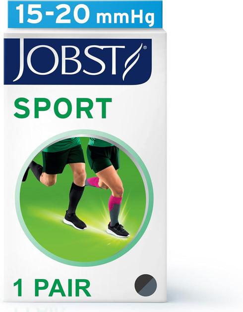 JOBST Sport Knee High Compression Socks, 15-20 mmHg, Black/Grey, X-Large