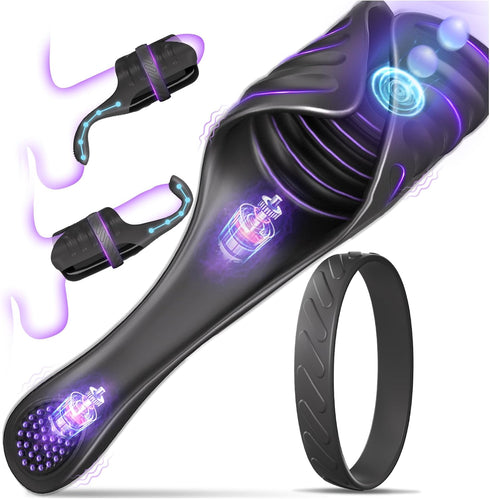 LITLLS Tapping Vibrating Male Masturbator with Bend-to-Fit Testicle Vibrator, Hands Free Penis Vibrator