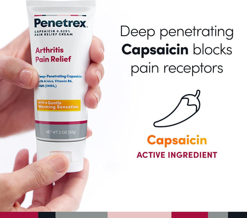 Penetrex Warming Pain Relief Cream with Capsaicin, Arnica, Vitamin B6 & MSM, 2 oz for Hands, Wrists, Feet, Knees