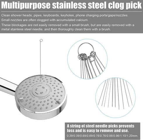 10pcs Shower Head Cleaners with 10pcs Needle Picks, Anti-Clogging Tiny Crevice Cleaner Tool for Bathroom (Gray)