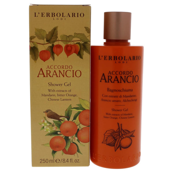L'Erbolario Shower Gel, Moisturizing Body Wash with Plant Extracts, Citrus Scent, Accordo Arancio - 8.4 oz