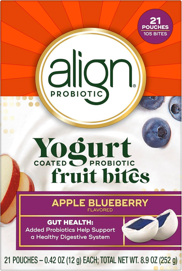 Align Probiotic, Yogurt Coated Probiotic Fruit Bites, 21 Pouches, 105 Bites for Digestive Health Support