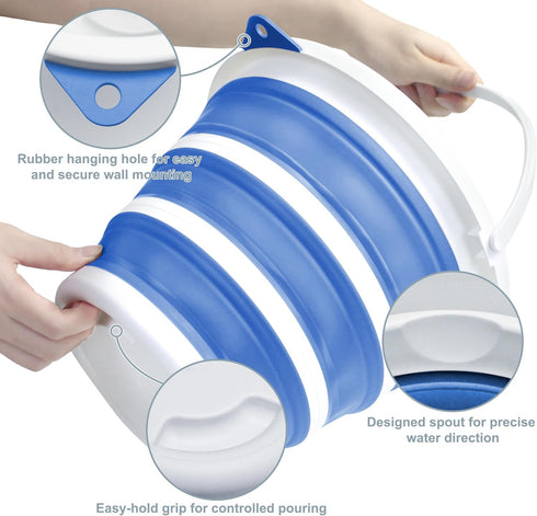 Goderewlid Collapsible Bucket 2.6 Gal/10L, BPA-Free - Portable Foldable Water Pail for Home, Outdoors, Car Wash, Blue