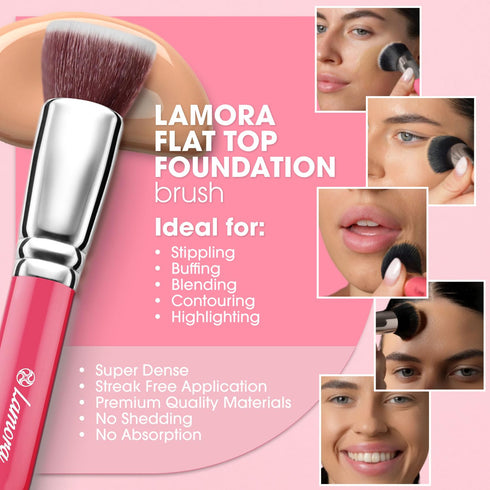 LAMORA Foundation Brush for Liquid Makeup - Kabuki Face Brush for Cream, Powder, Blush, Concealer