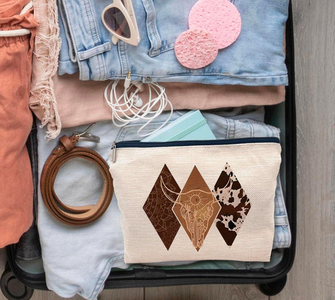 Western Gifts Makeup Bag - Geometric Cosmetic Bags, Cowgirl Gifts, Western Stuff for Women