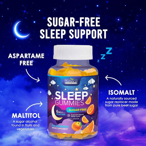 Sugar Free Sleep Gummies for Adults, 120 Gummies, Extra Strength 6mg Melatonin, Vegan, Non-GMO, Sleep Support