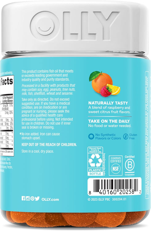 OLLY Essential Prenatal Gummy Multivitamin, Folic Acid, Vitamin D, Omega 3 DHA, Citrus Berry, 84 Count