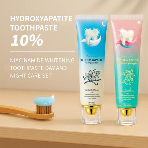 Set (10% 4PCS (4) Hydroxyapatite Toothpaste n-HAp) - Day & Night Oral Care with Niacinamide for Enamel Repair