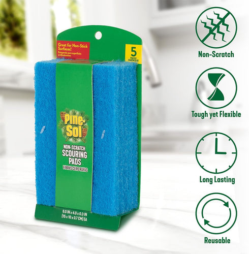 Pine-Sol 5 Pack Non Scratch Scouring Pads - Household Scrubbing Tool for Cleaning Nonstick Cookware and Surfaces