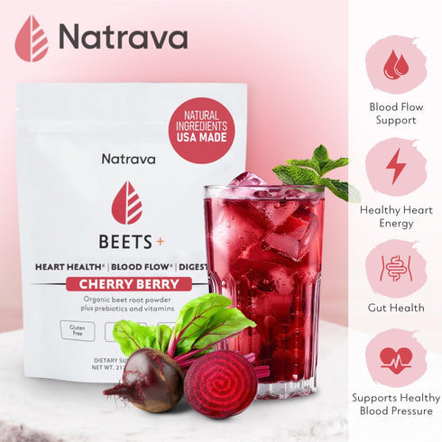 Beets+ 100% Organic Beet Root Powder Blend with Vitamins & Prebiotics for Blood Pressure Support