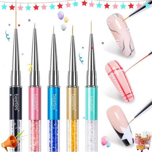 5Pcs Beetles Gel Polish Nail Art Liner Brushes Set, Diamond Handle for Painting, Dotting, and Drawing Sizes 5 7 9 11