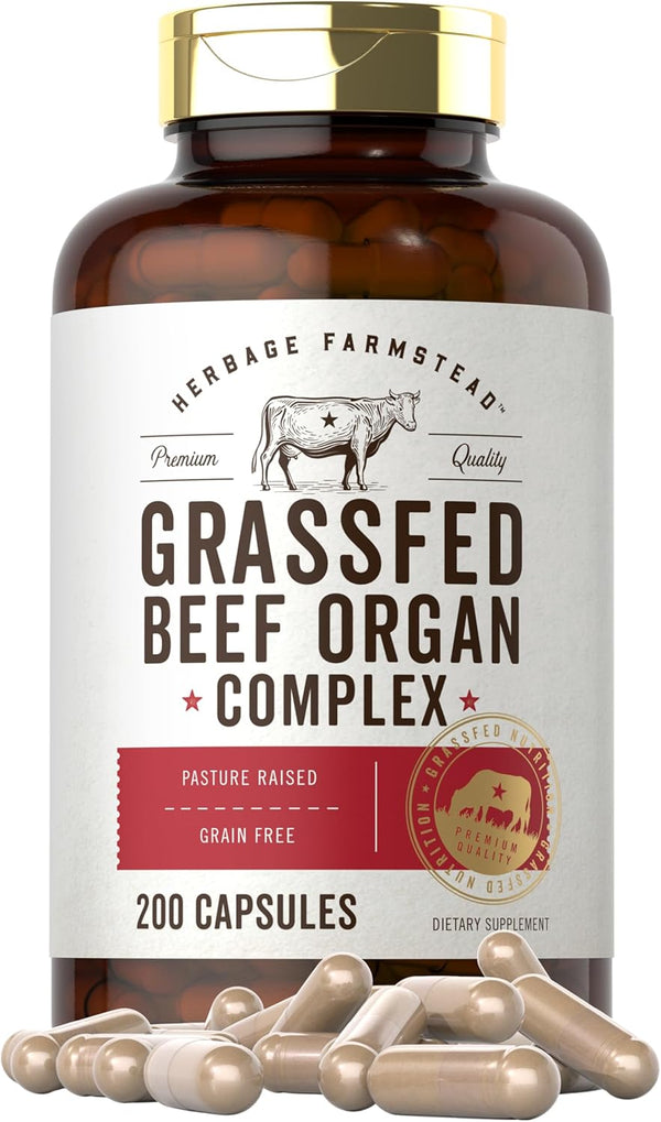 Carlyle Grass Fed Beef Organ Complex | 200 Capsules | Pasture Raised, Grain Free Supplement with Desiccated Liver,