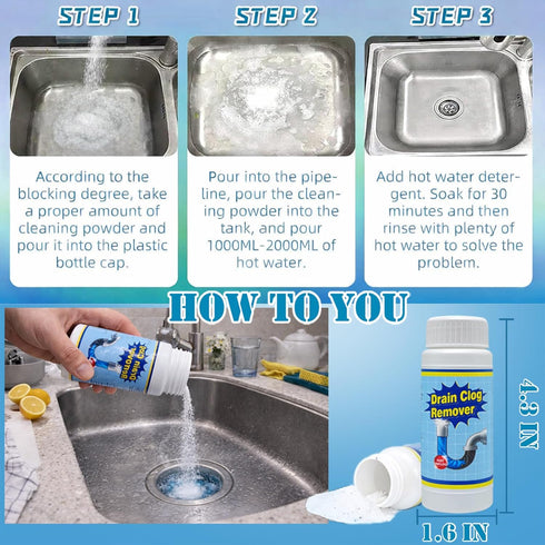 Qwatuy Wild Tornado Sink and Drain Cleaner, Wild Tornado Drain Clog Remover, Powerful Sink Cleaner Powder Fast Foaming