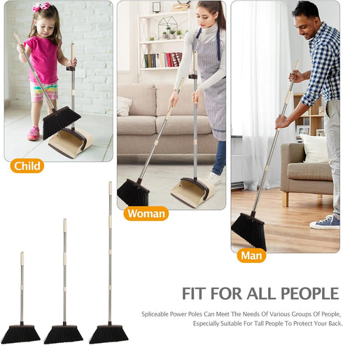 Broom and Dustpan Set, Heavy Dust Broom and Dustpan Combo for Home, Long Handle Dust Pan and Broom Set for Kitchen,