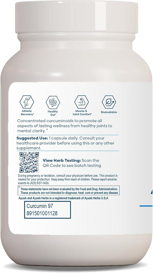 Ayush Herbs Curcumin 97%, Herbal Turmeric Supplement, 90 Capsules
