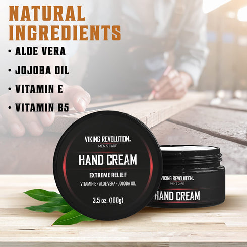 Viking Revolution Hand Cream for Men - Repair Cream for Dry Cracked Hands with Aloe Vera & Vitamin E (3.5oz)