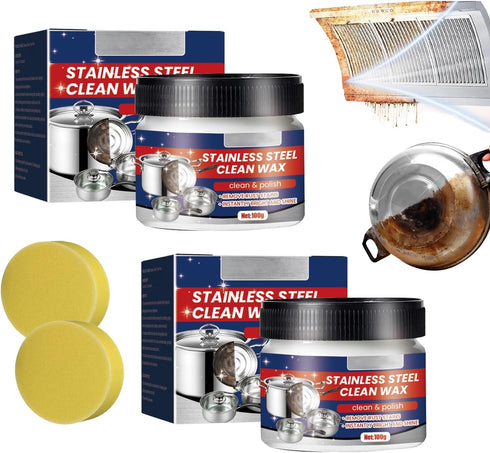 2PCS Stainless Steel Clean Wax, Magical Nano-Technology Cleaner and Polish, 3 In 1 for Grease, Oven, Sink