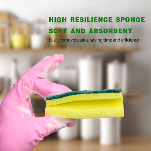 Eco Non-Scratch Sponges, Scrub Pads for Kitchen and Dish Cleaning, 12 Scrubbing Sponges + Draining Rack