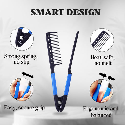 Herstyler Hair Straightening Comb - Easy Styling Straightener Comb for Flat Iron (Blue)