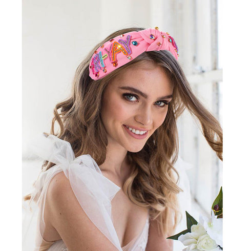 NVENF Rhinestone Beaded Knotted Headband, FRI-YAY Embellished Top Knot, Teacher Accessories, Gifts for Women
