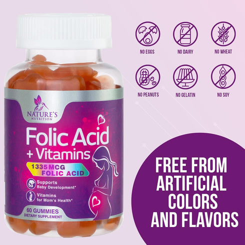 Prenatal Gummy Vitamins for Women with Folic Acid, Vitamin A, C, D3, B12 & B6, 60 Gummies