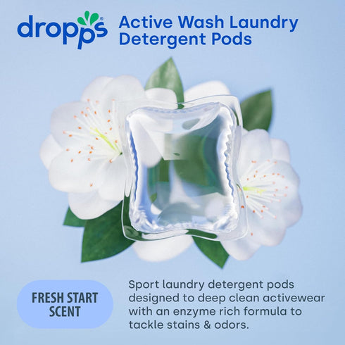Dropps Activewear Biobased Power Laundry Detergent Pods, Crisp Breeze (64 Tablets) - Laundry Pods Fights Tough Stains & Odors, Sweat & Dirt - HE Compatible Laundry Supplies for Clean Clothes