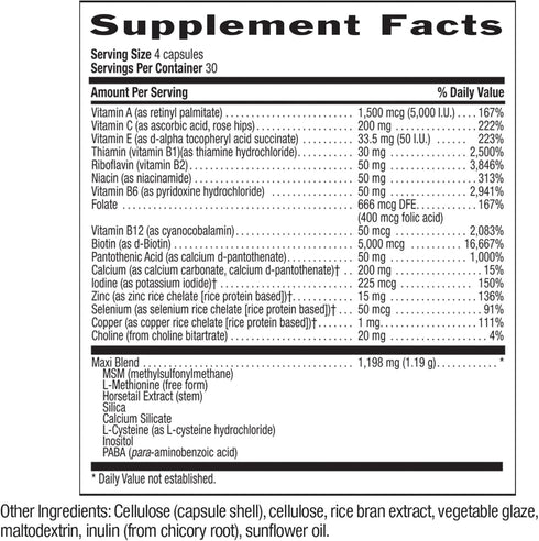 Country Life Maxi-Hair Plus Maximized with 5,000mg Biotin - Healthy Hair, Skin & Nails Support Supplement - Gluten-Free, Vegetarian, Soy-Free, Preservative-Free - 120 Vegetarian Capsules