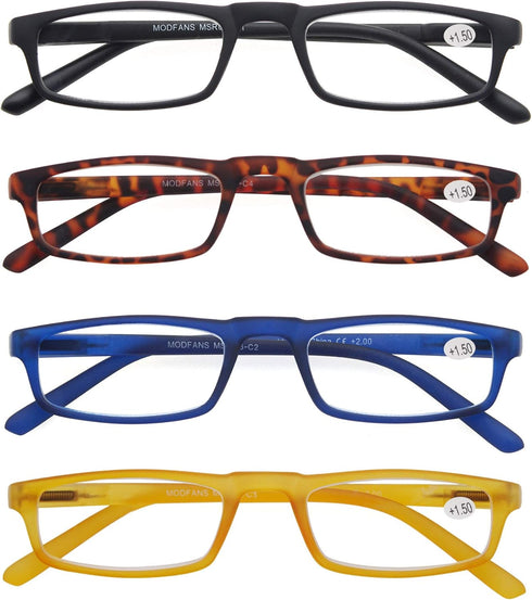 MODFANS Reading Glasses +1.75 - 4 Pairs Fashion Readers, Narrow Frame Spring Hinge for Men and Women