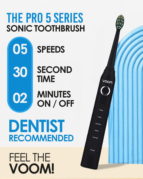 Voom Sonic Pro 5 Electric Toothbrush for Adults - Dentist Recommended Ultrasonic Toothbrush with 5 Modes